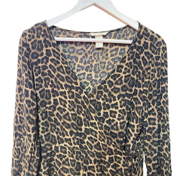 H&M size 12 wrap around leopard print dress mid length long sleeve - Picture 2 of 6